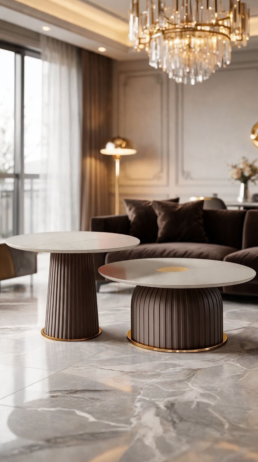 Duo Table de Salon — Cuir & Céramique