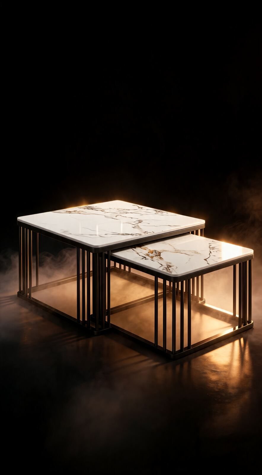 Duo Table de Salon — Cadre Inoxydable & Céramique — Majesty Home Casablanca