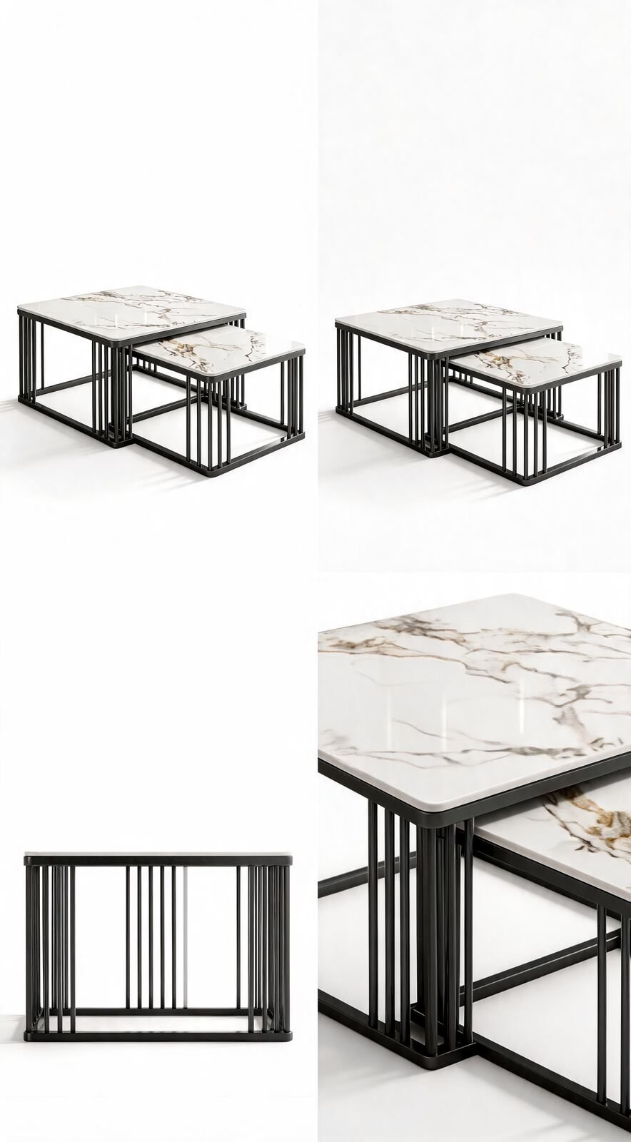 Duo Table de Salon — Cadre Inoxydable & Céramique