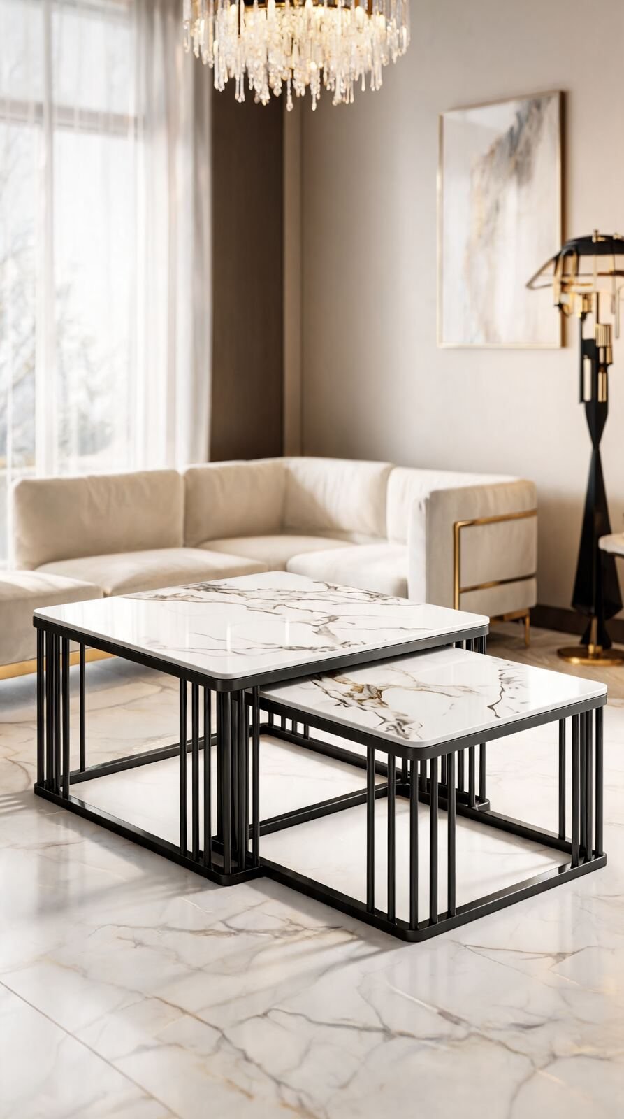 Duo Table de Salon — Cadre Inoxydable & Céramique