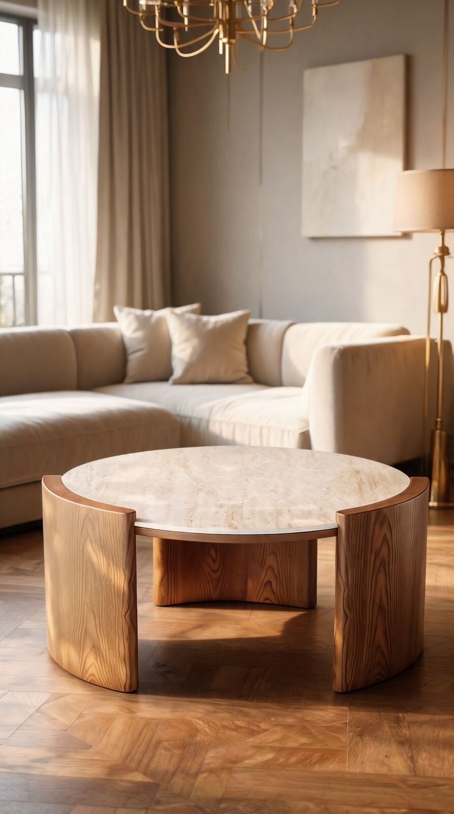 Table de Salon — Cadre en Bois & Céramique
