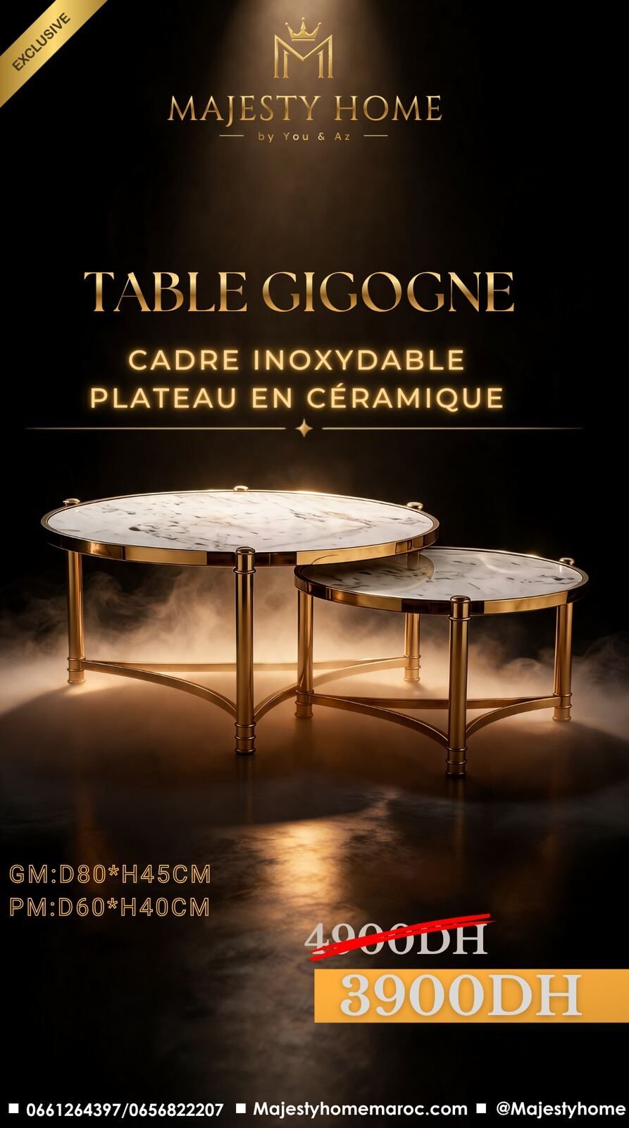 Table Gigogne — Cadre Doré & Céramique