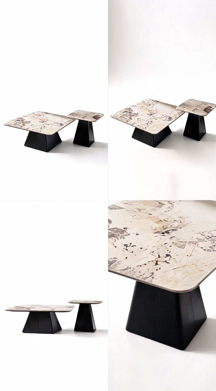 Duo Table de Salon — Céramique Effet Marbre