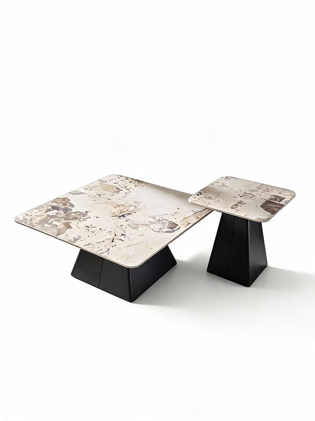 Duo Table de Salon — Céramique Effet Marbre