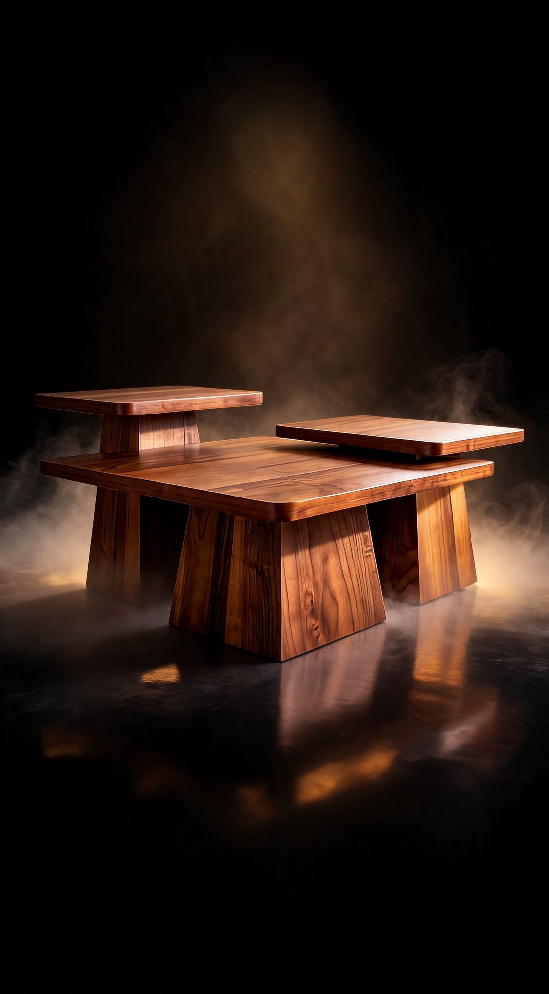 Trio Table de Salon — Bois Massif Sculptural