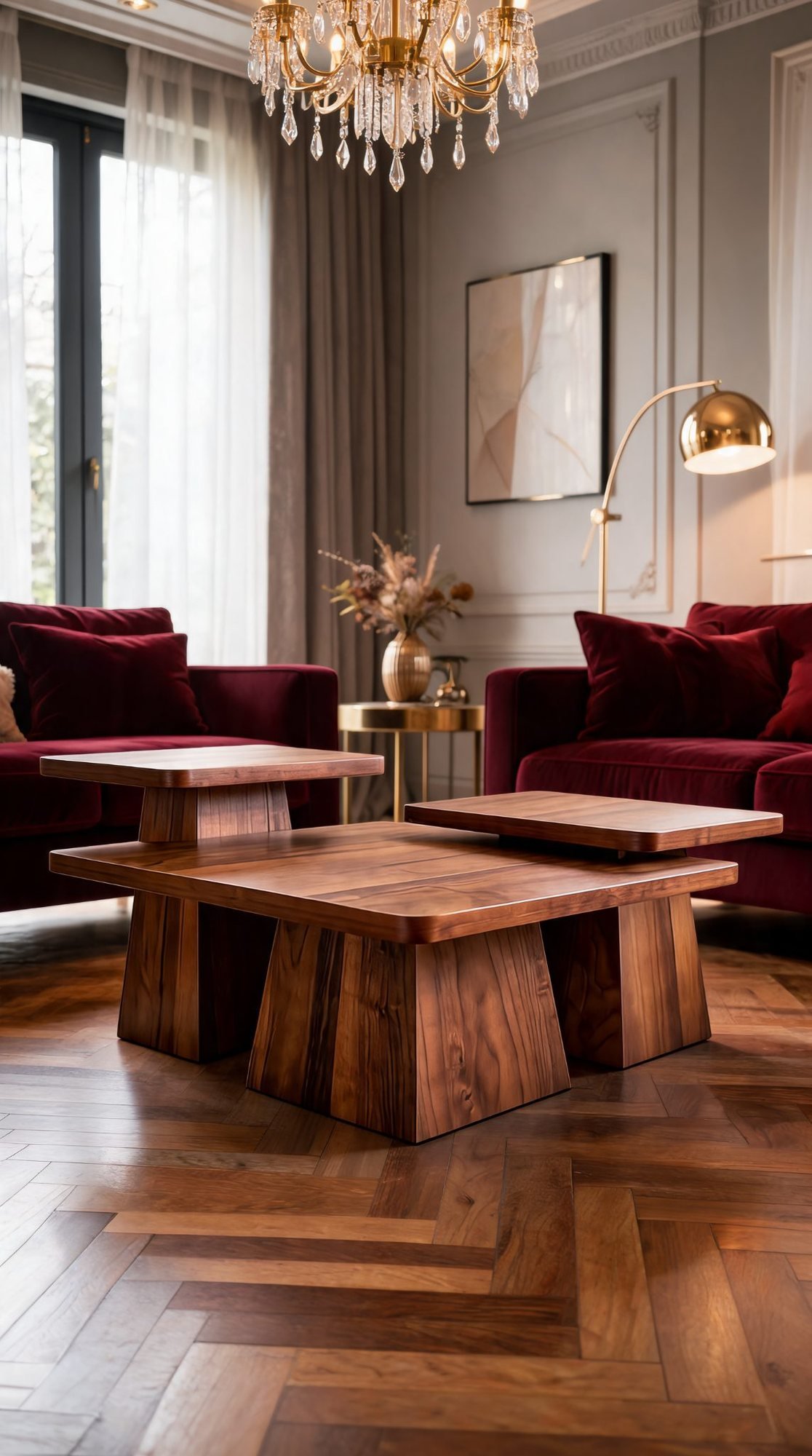 Trio Table de Salon — Bois Massif Sculptural — Majesty Home Casablanca