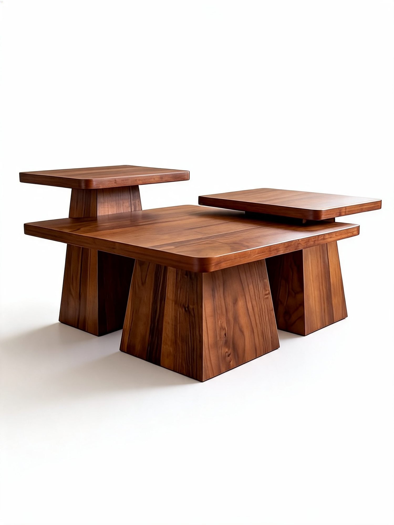Trio Table de Salon — Bois Massif Sculptural