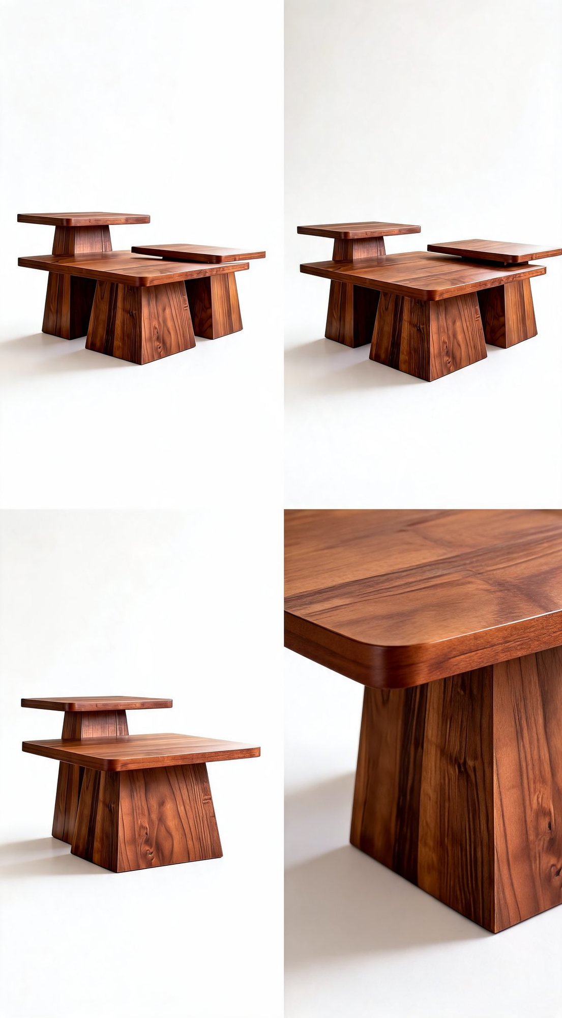 Trio Table de Salon — Bois Massif Sculptural