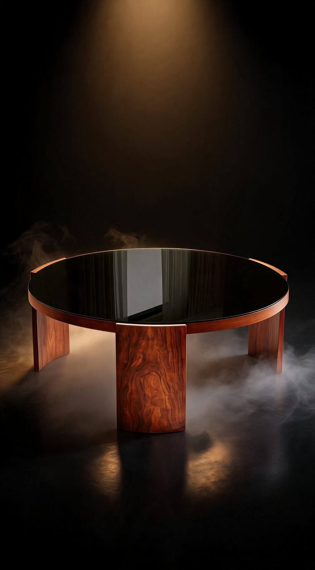 Table de Salon Ronde — Cadre Bois & Plateau Verre Fumé — Majesty Home Casablanca
