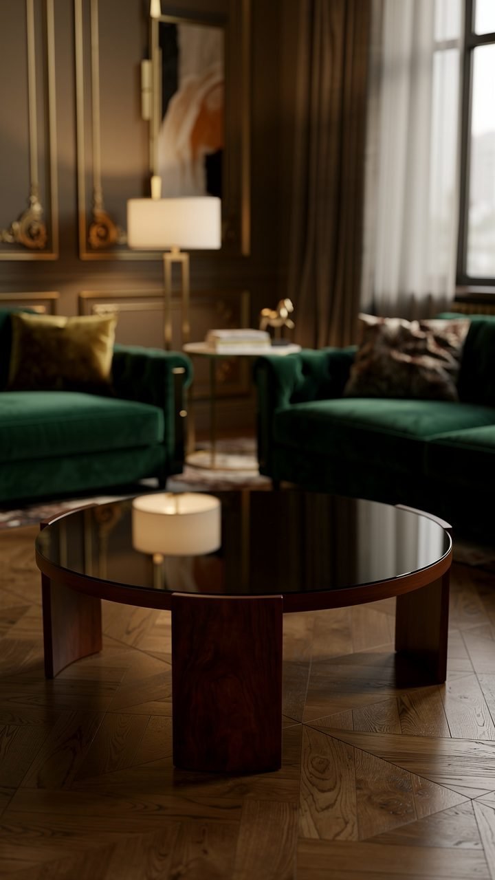 Table de Salon Ronde — Cadre Bois & Plateau Verre Fumé