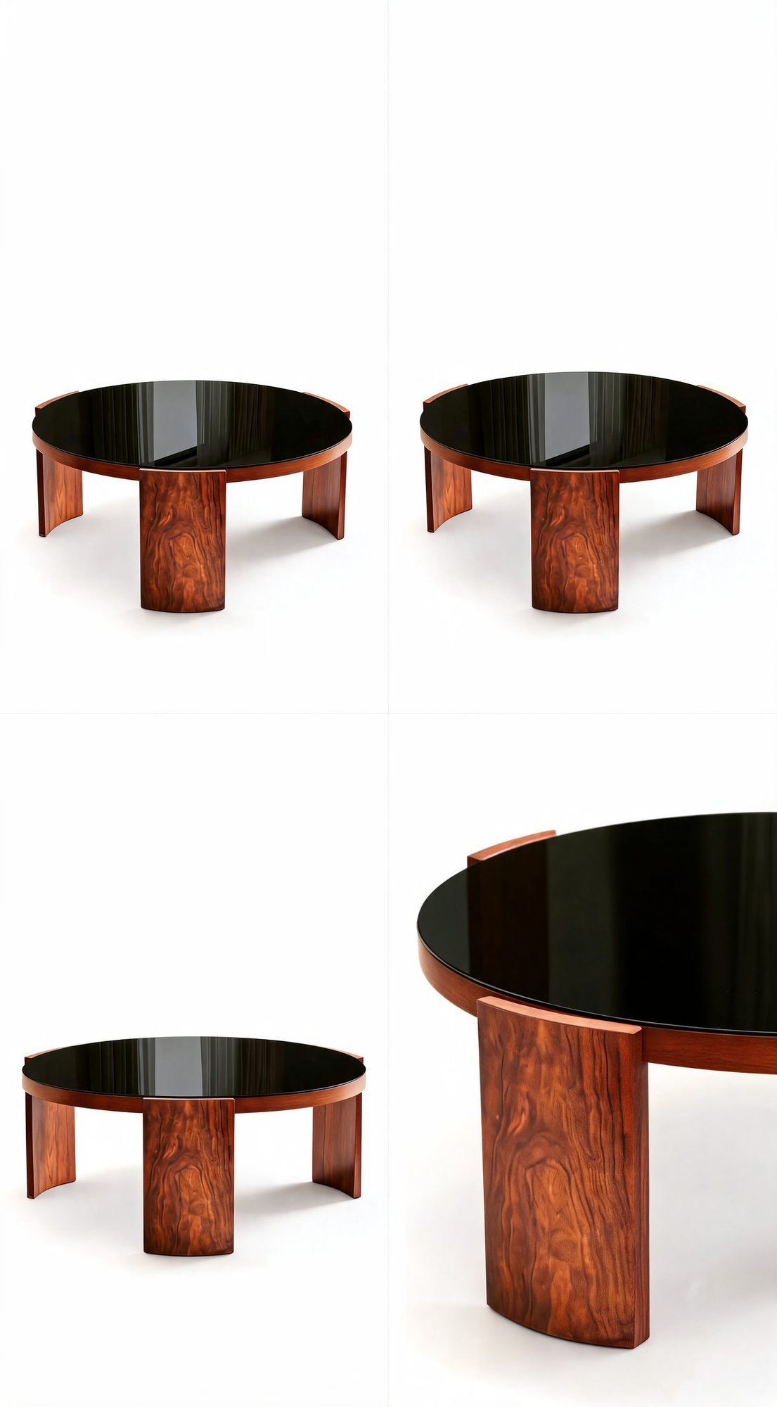 Table de Salon Ronde — Cadre Bois & Plateau Verre Fumé