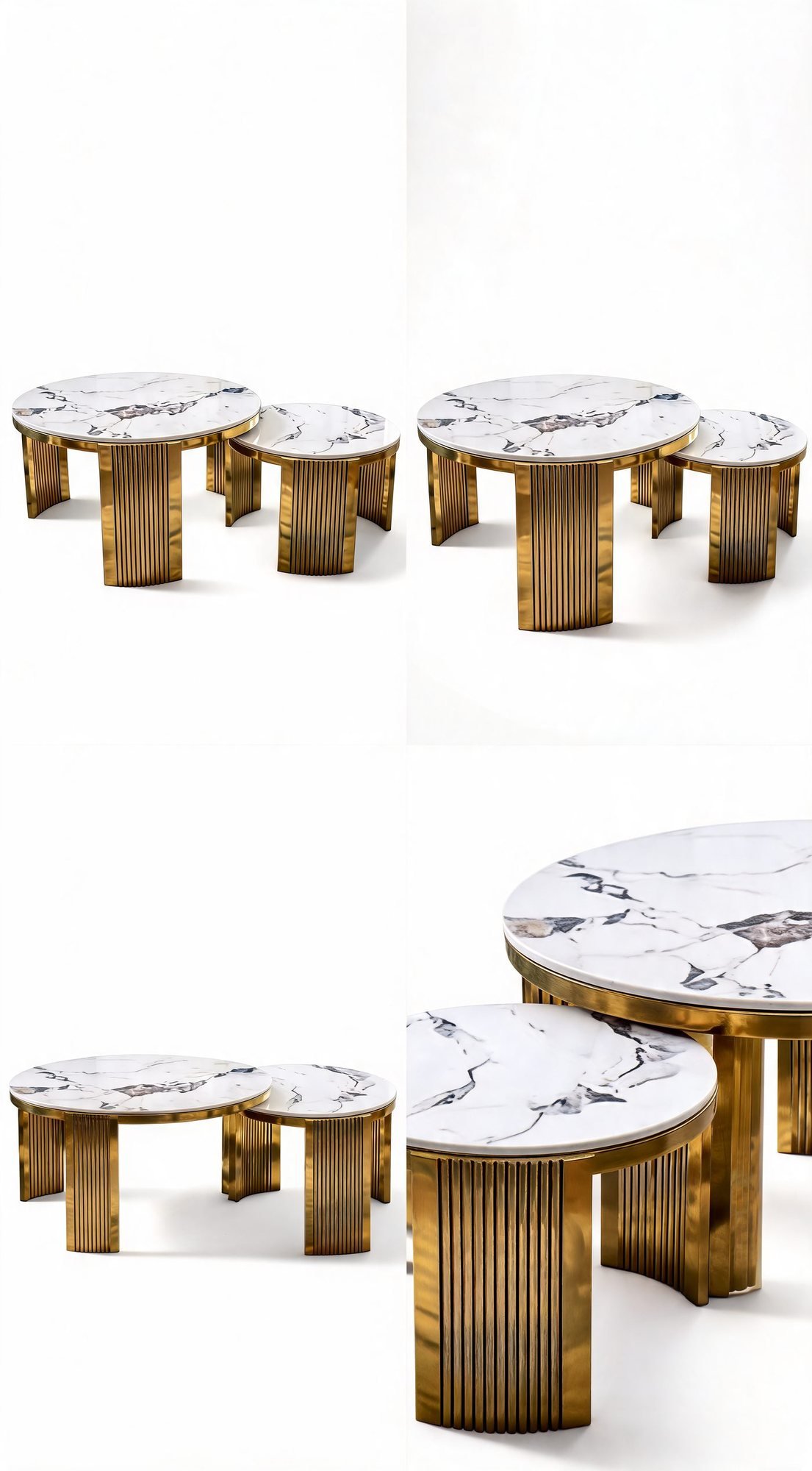 Duo Table Gigogne — Cadre Inoxydable Doré Cannelé & Céramique