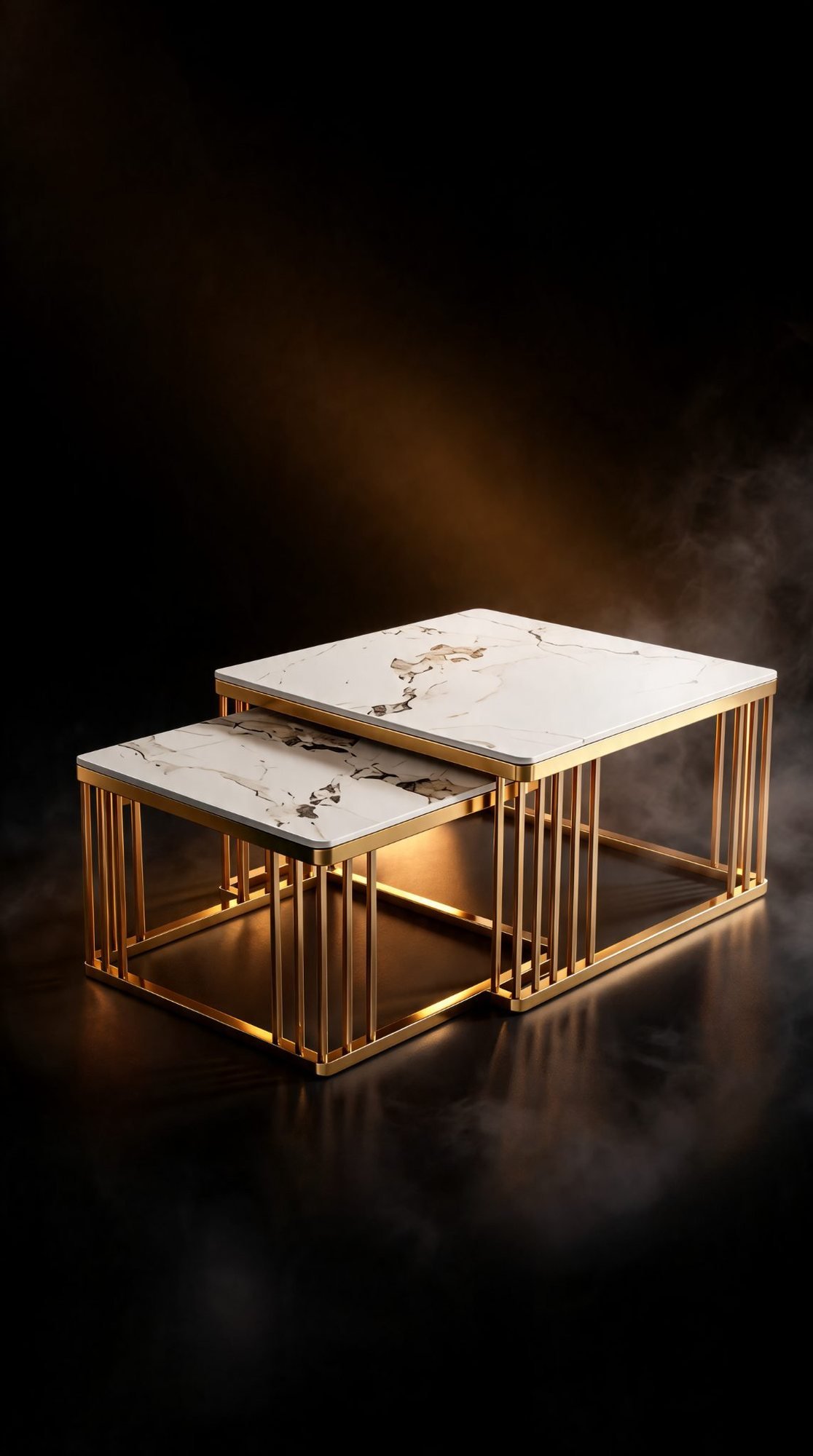 Duo Table Gigogne — Cadre Cage Doré & Céramique — Majesty Home Casablanca