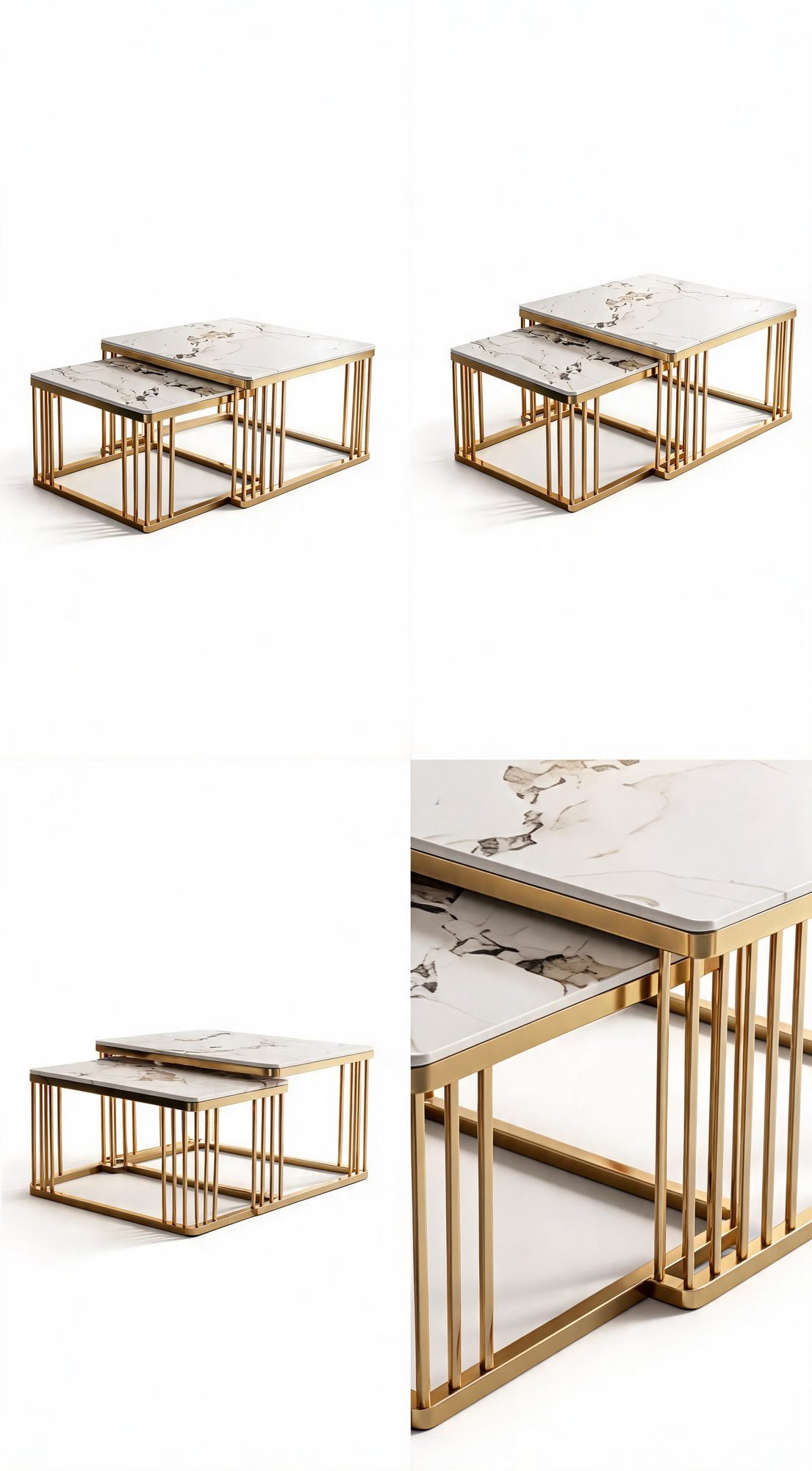 Duo Table Gigogne — Cadre Cage Doré & Céramique