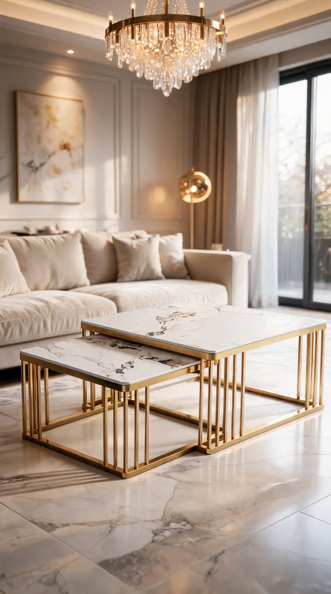 Duo Table Gigogne — Cadre Cage Doré & Céramique