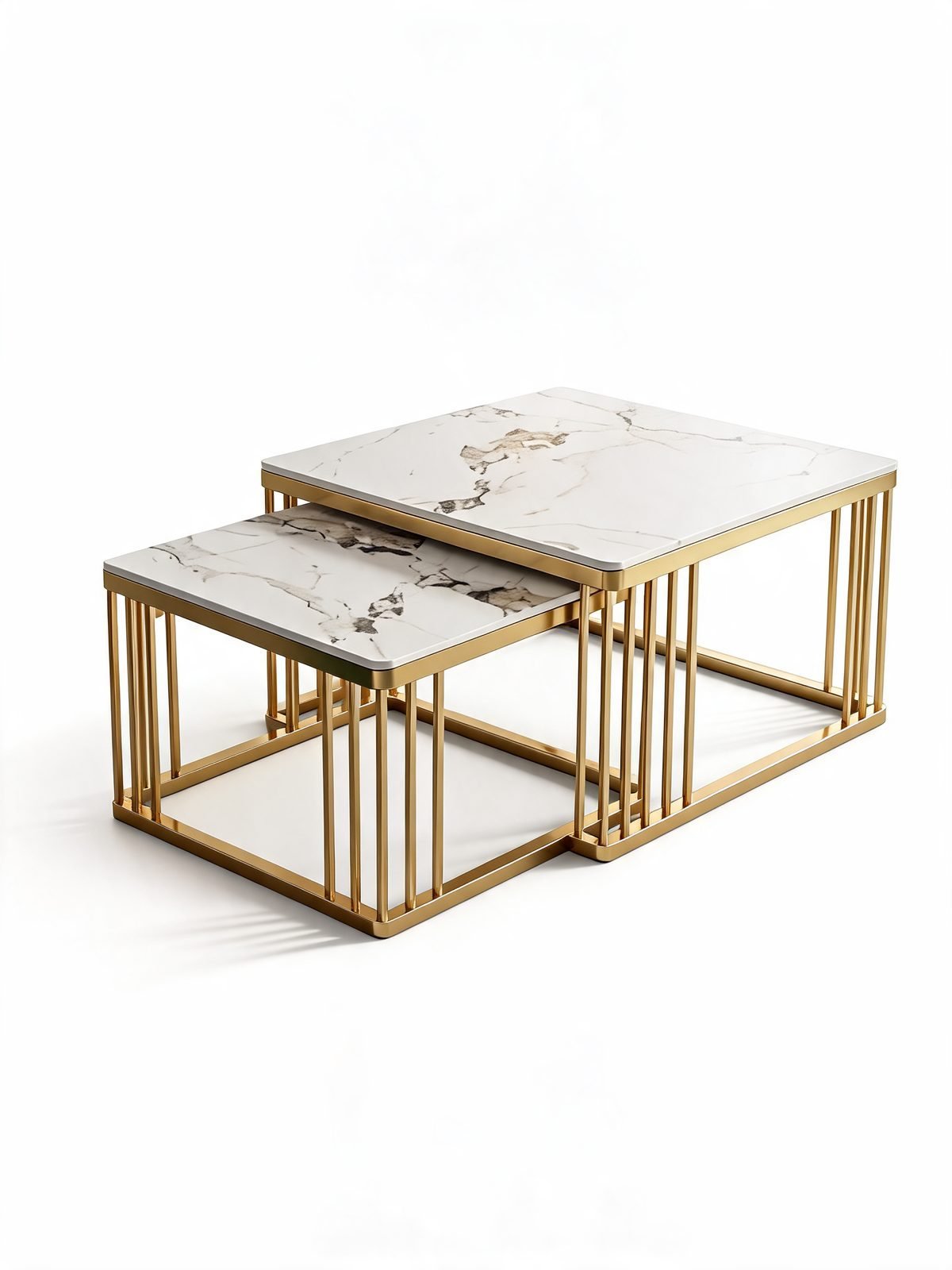 Duo Table Gigogne — Cadre Cage Doré & Céramique