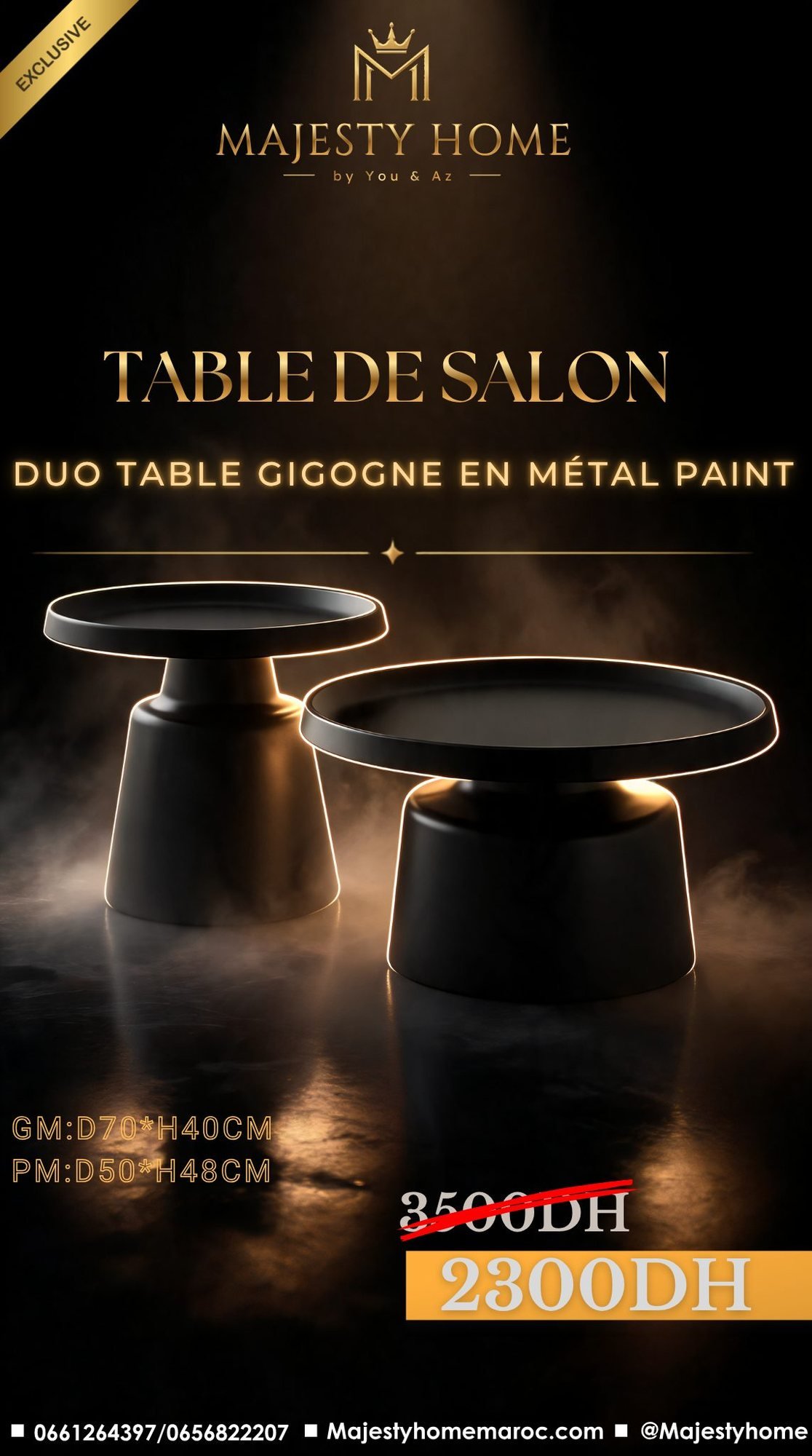 Duo Table Gigogne — Métal Peint Noir Mat — Majesty Home Casablanca