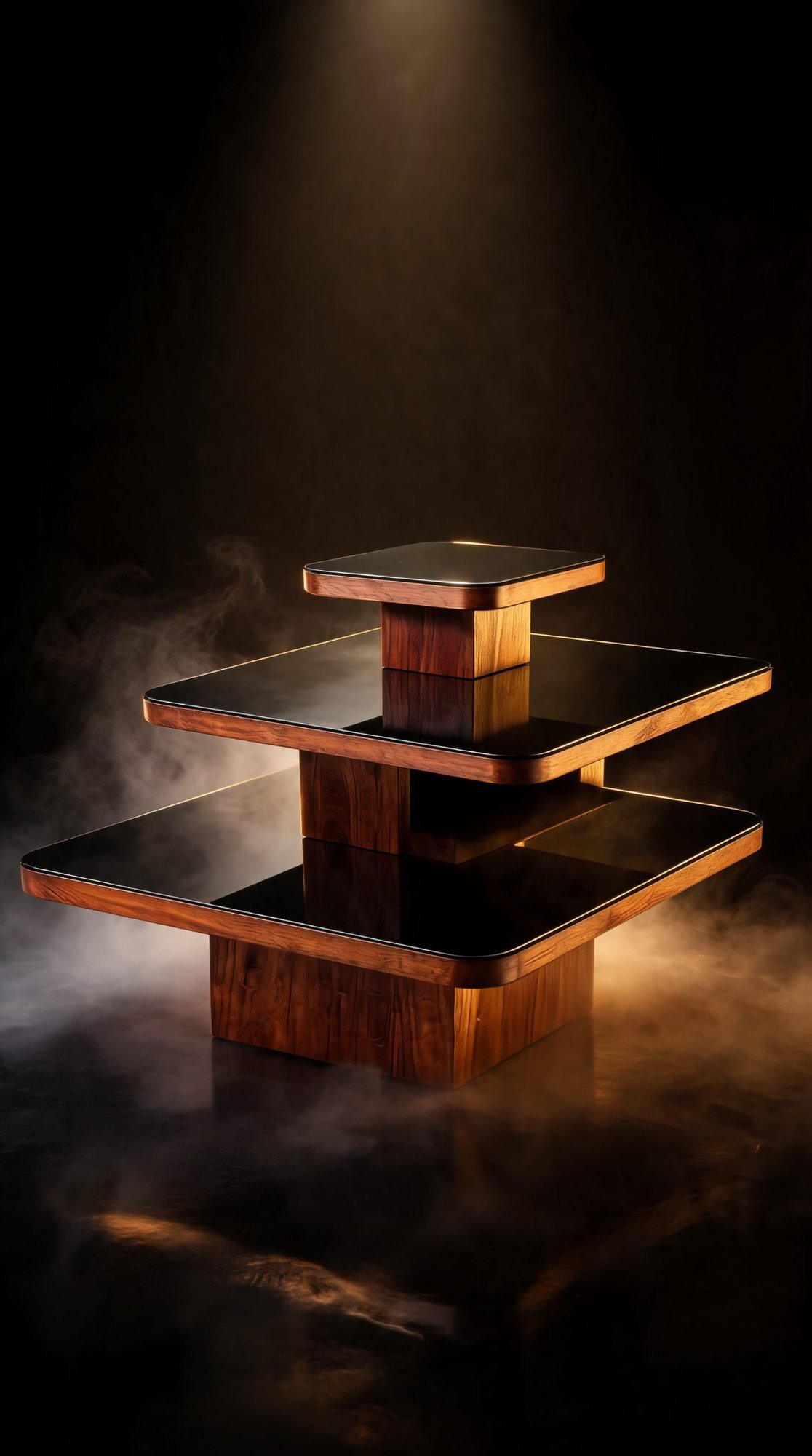 Trio Table Basse — Bois & Plateaux en Verre Étagés — Majesty Home Casablanca