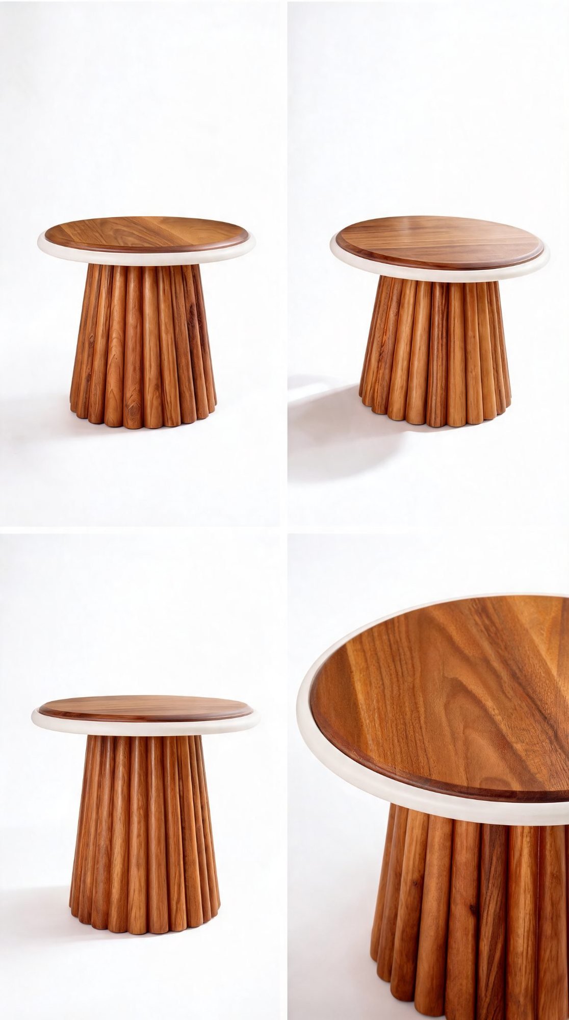Trio Table Basse en Bois — Base Cannelée
