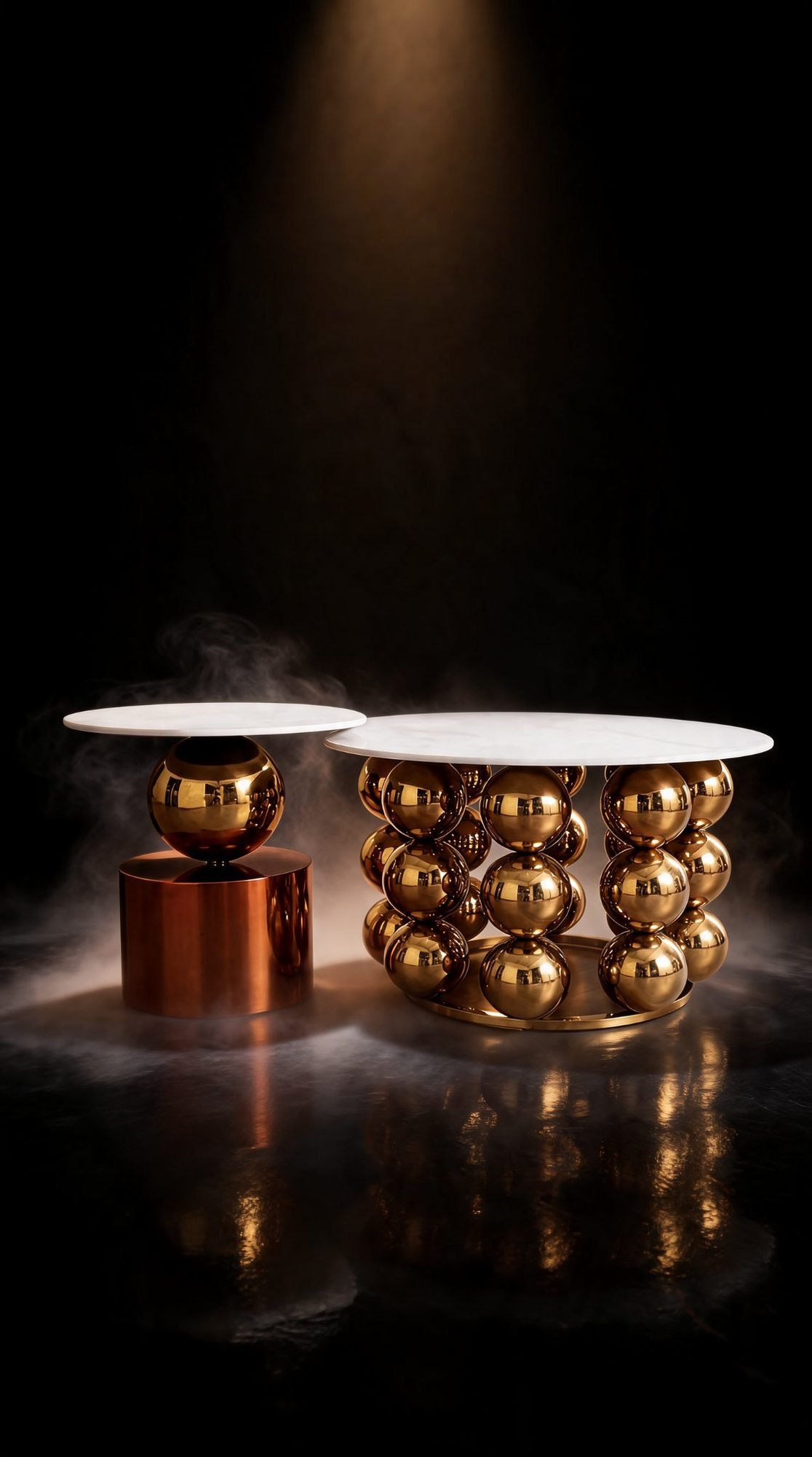Duo Table de Salon — Sphères en Métal Doré & Plateau Céramique — Majesty Home Casablanca