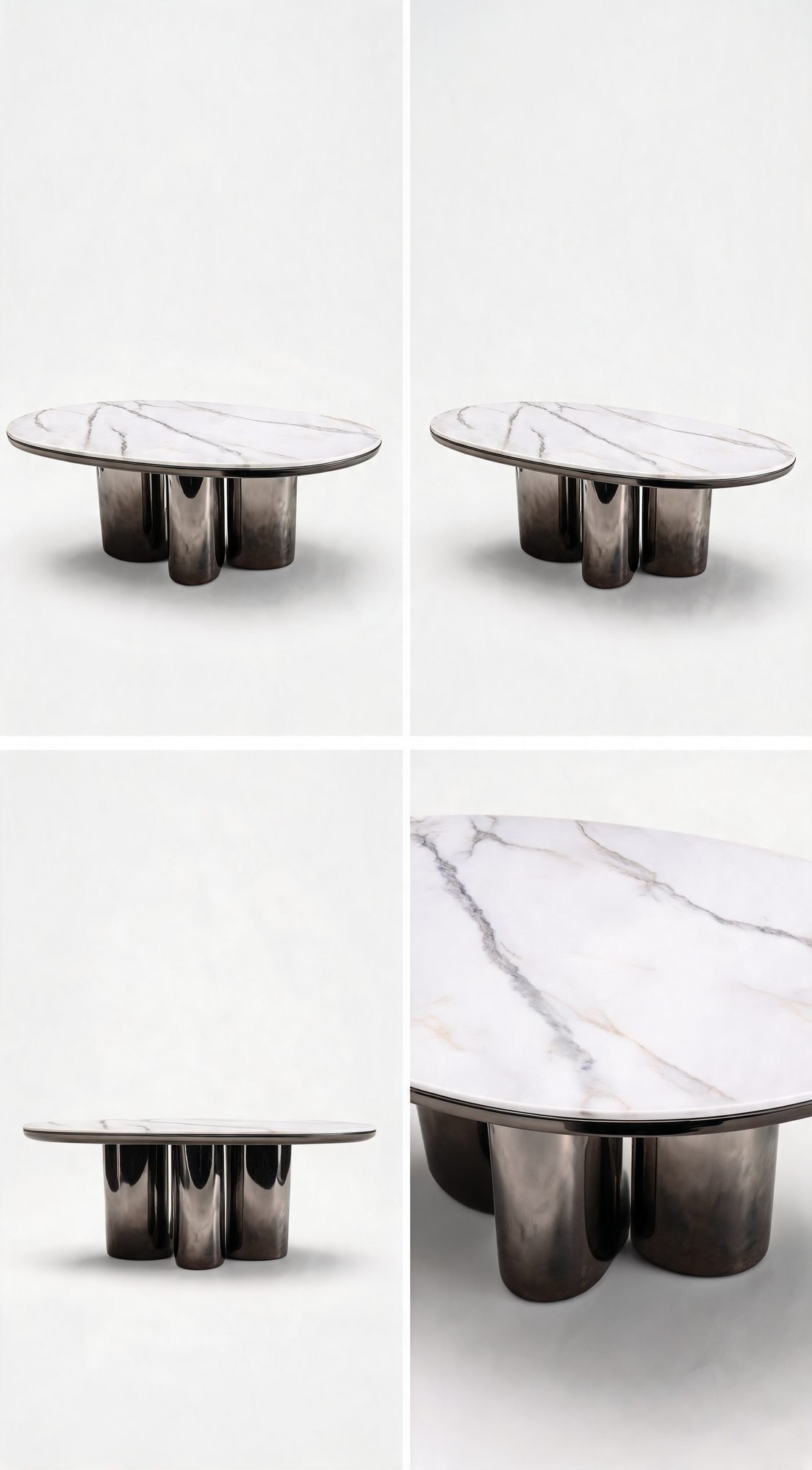 Table de Salon Ovale — Cadre Inoxydable & Plateau en Marbre