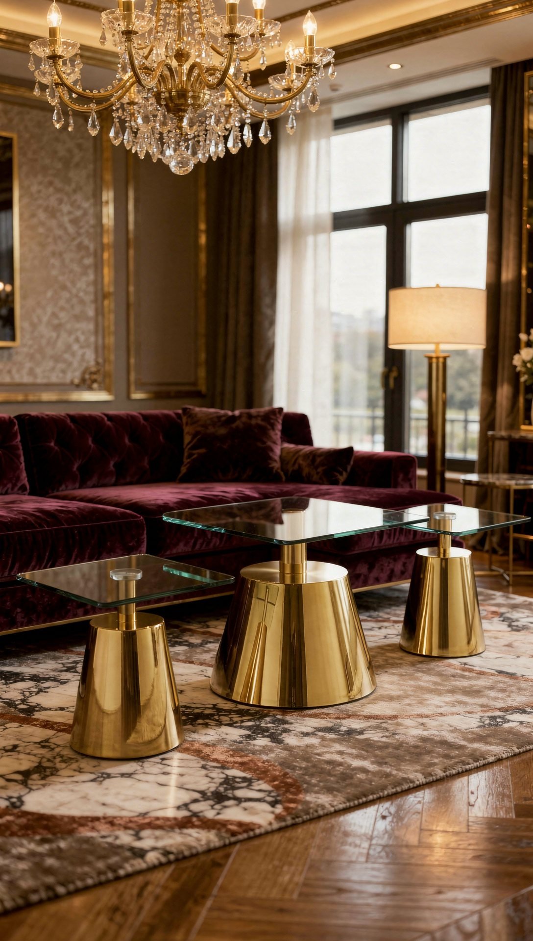Trio Table de Salon — Cadre Inoxydable, Plateau en Verre