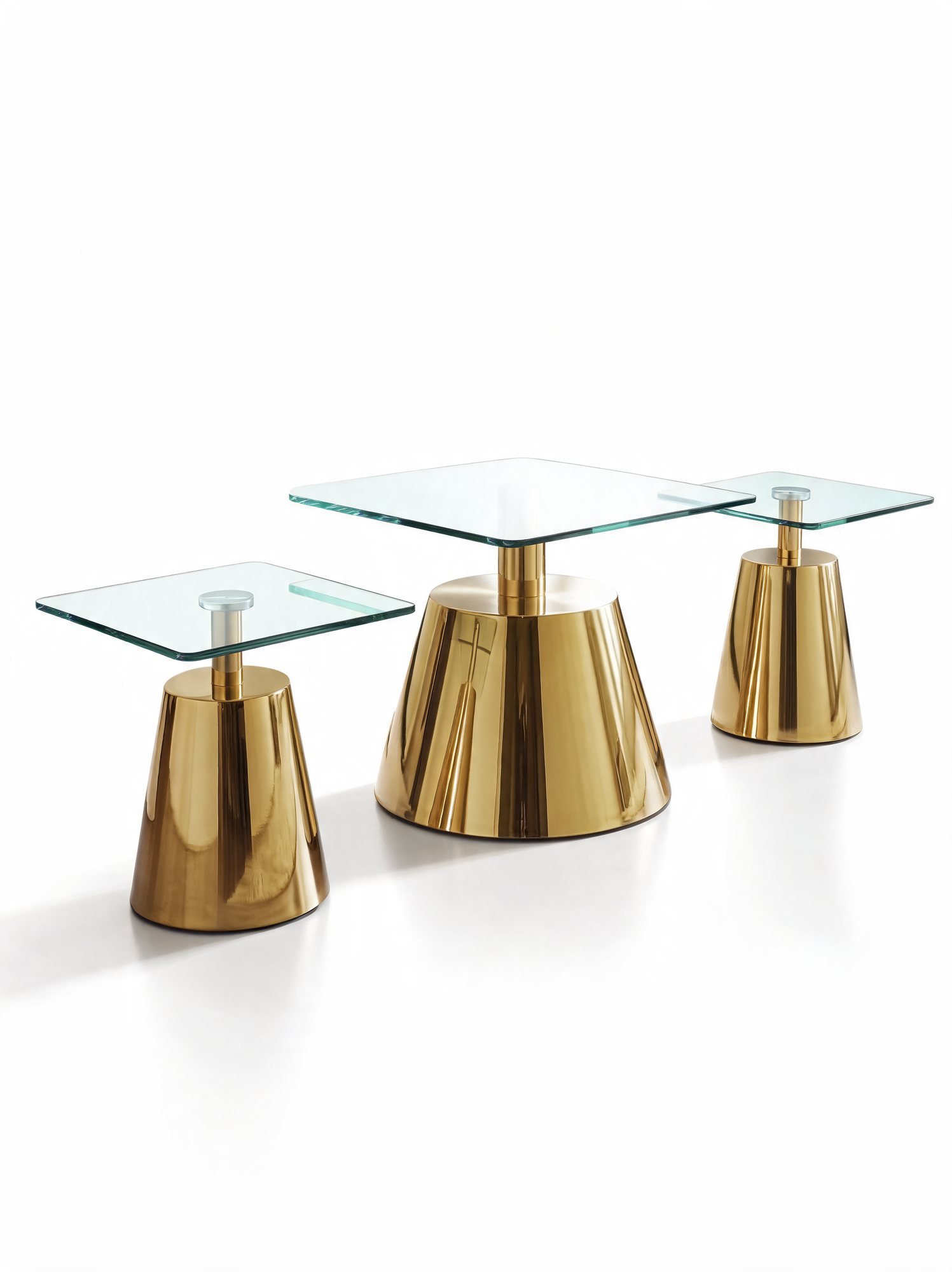 Trio Table de Salon — Cadre Inoxydable, Plateau en Verre