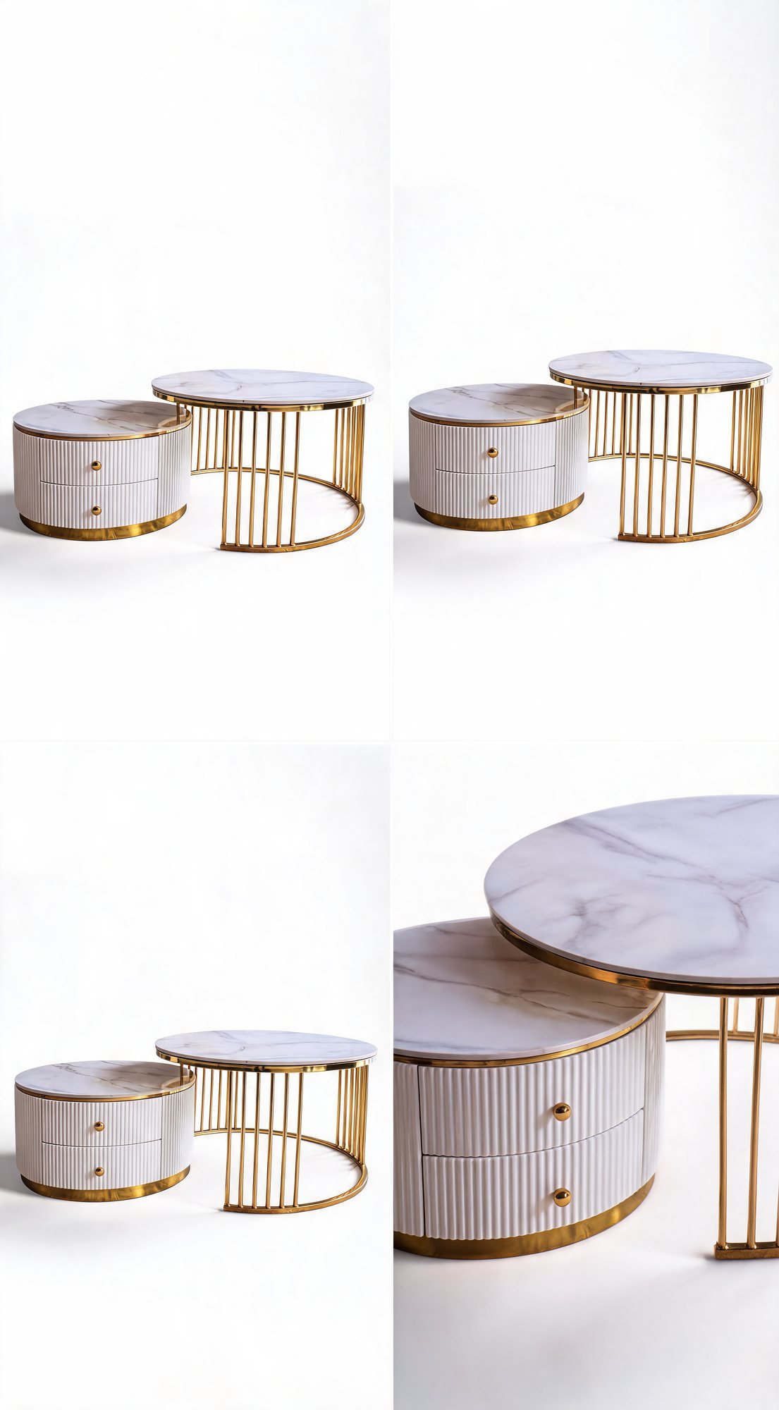 Duo Table de Salon — Cadre Inoxydable, Plateau en Céramique — Majesty Home Casablanca