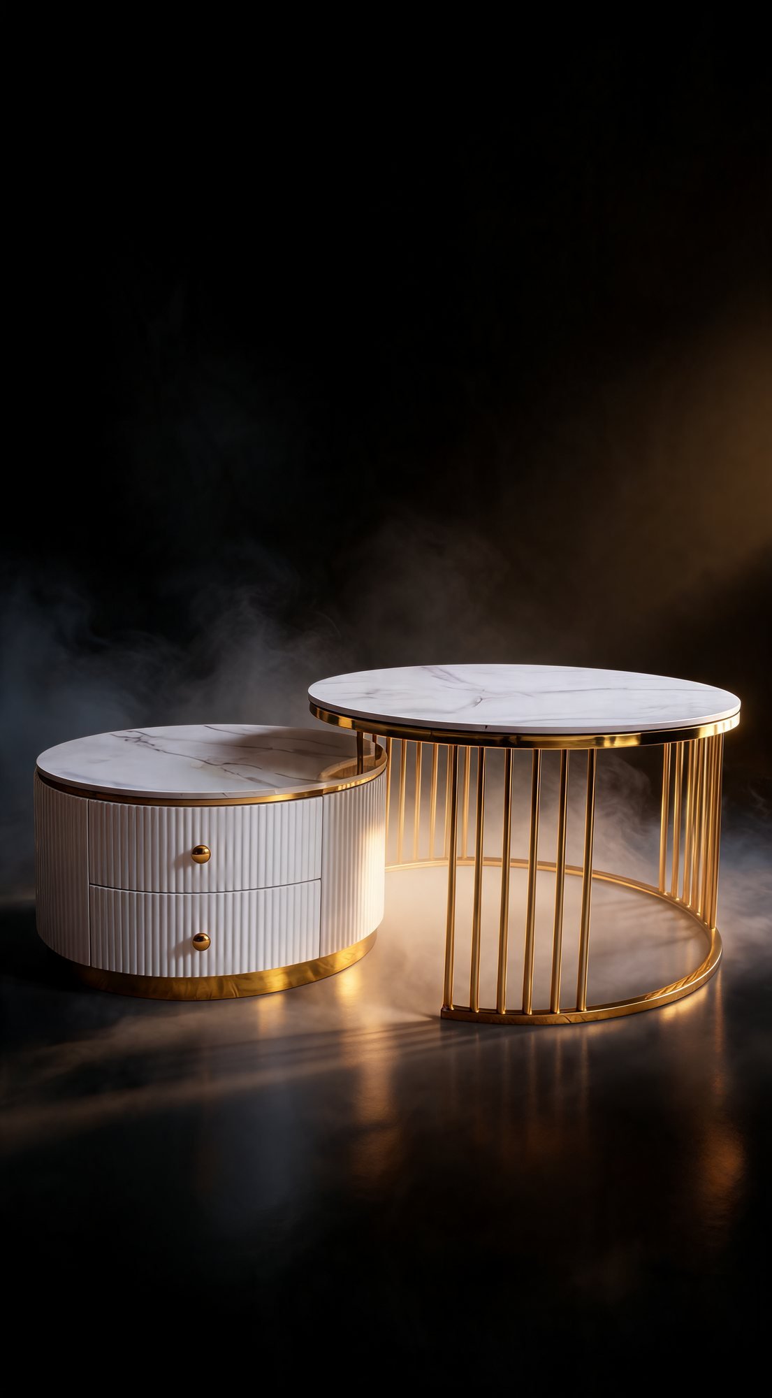 Duo Table de Salon — Cadre Inoxydable, Plateau en Céramique