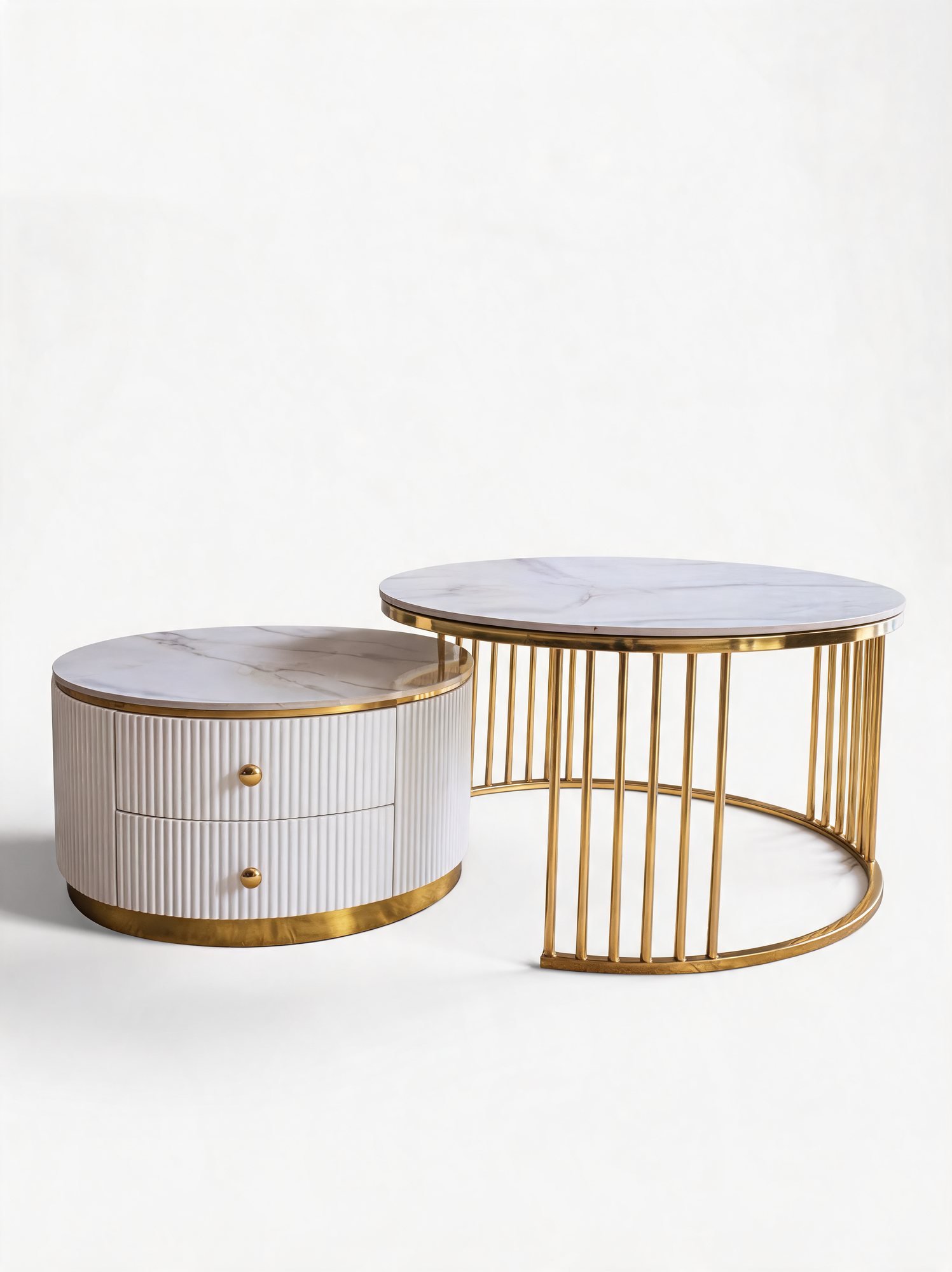 Duo Table de Salon — Cadre Inoxydable, Plateau en Céramique