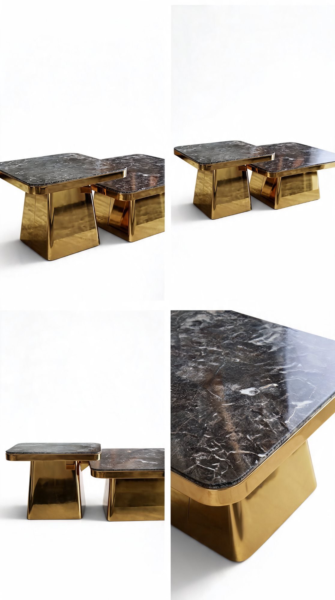 Duo Table de Salon — Cadre Inoxydable Doré, Plateau en Marbre — Majesty Home Casablanca