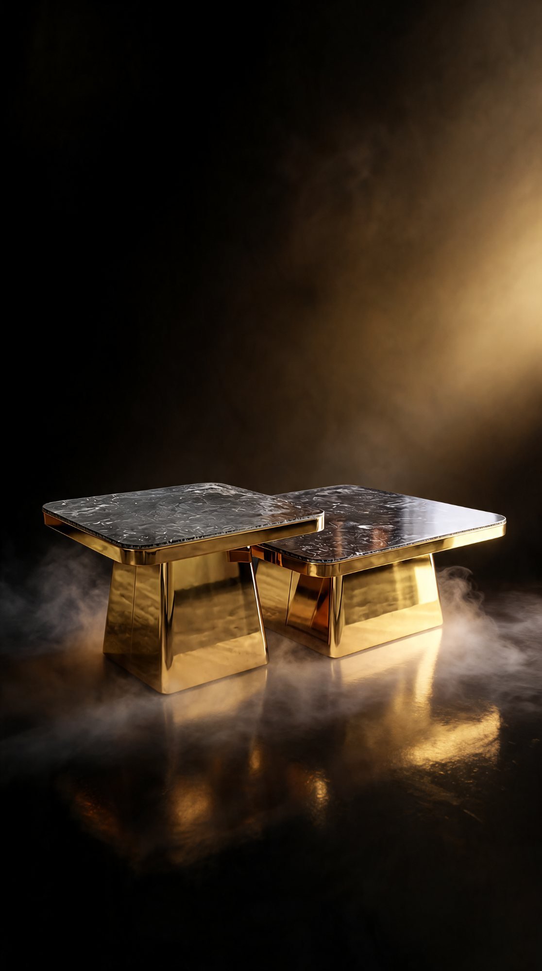 Duo Table de Salon — Cadre Inoxydable Doré, Plateau en Marbre