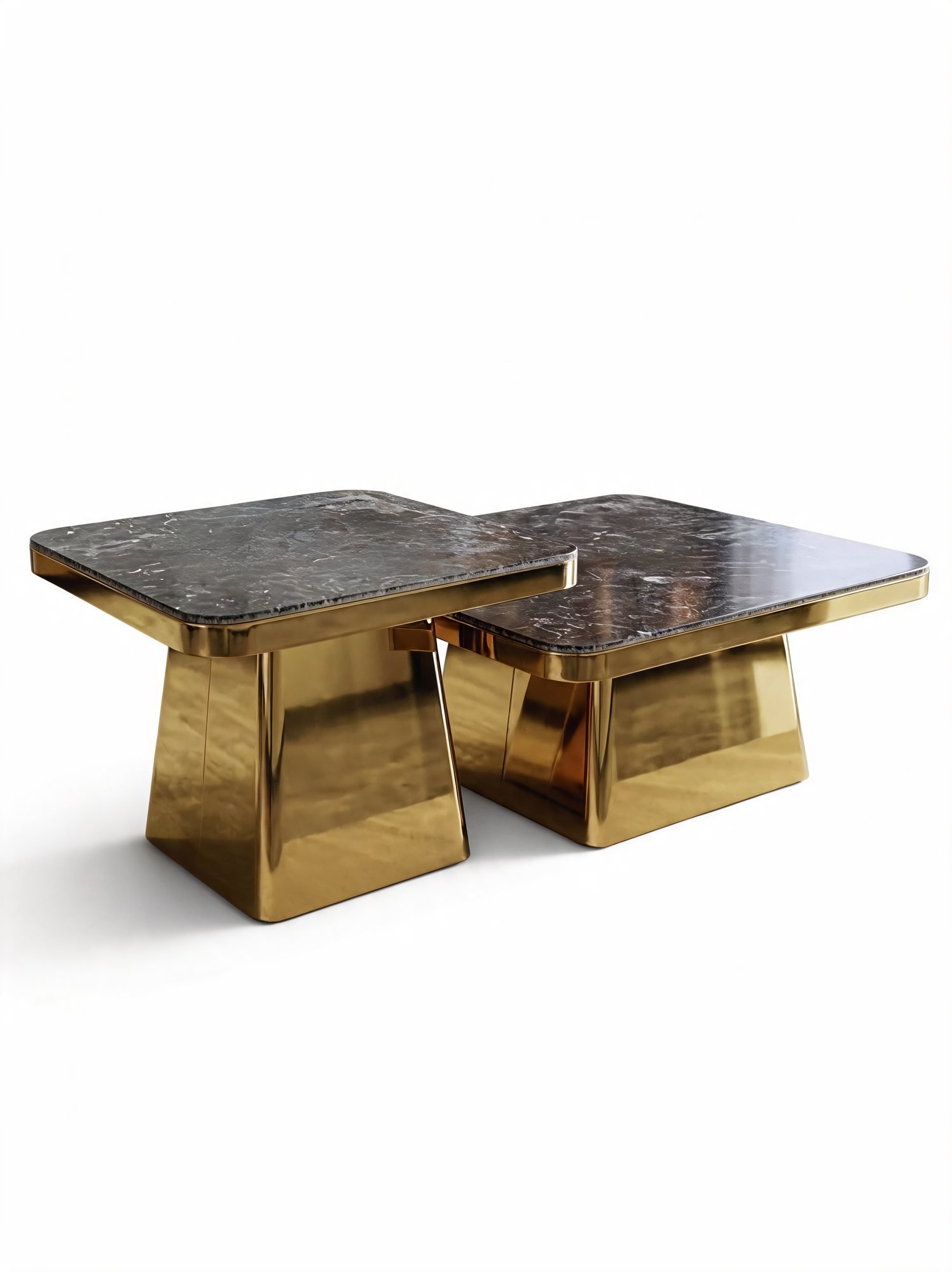 Duo Table de Salon — Cadre Inoxydable Doré, Plateau en Marbre