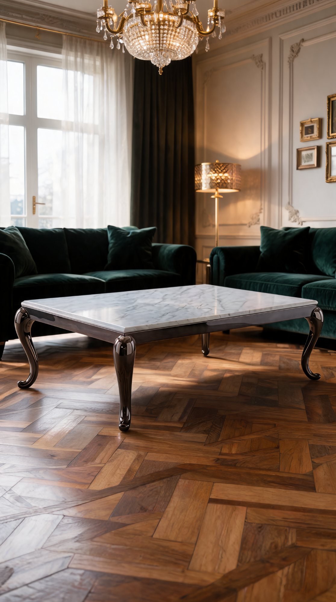 Table de Salon — Cadre Inoxydable, Plateau en Marbre