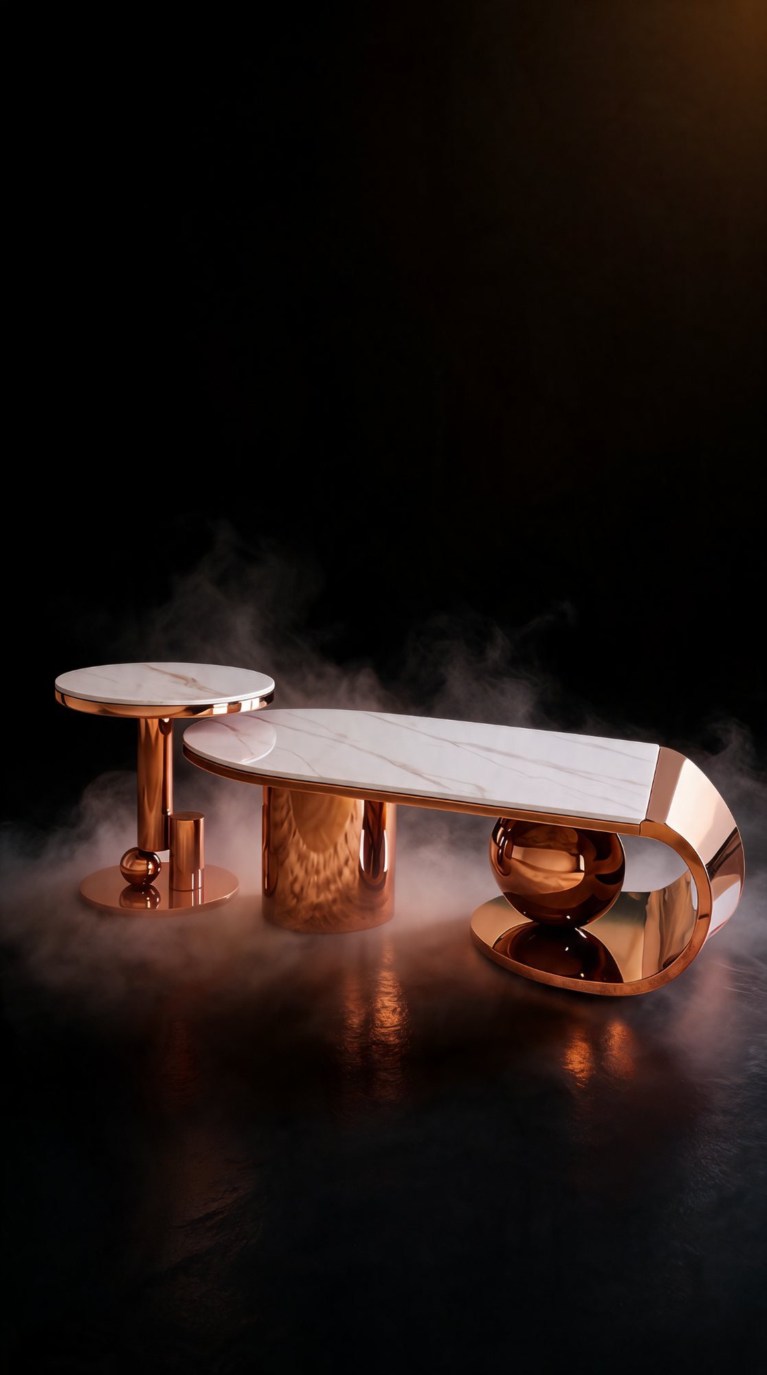 Duo Table de Salon — Cadre Inoxydable, Plateau en Céramique