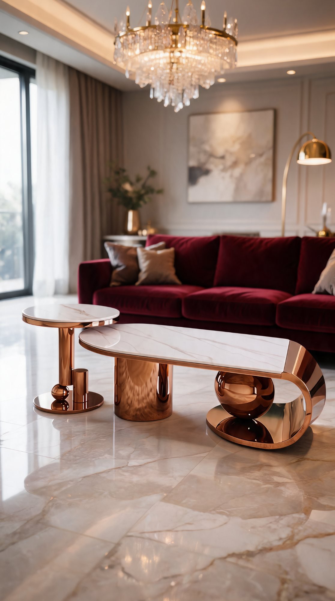Duo Table de Salon — Cadre Inoxydable, Plateau en Céramique