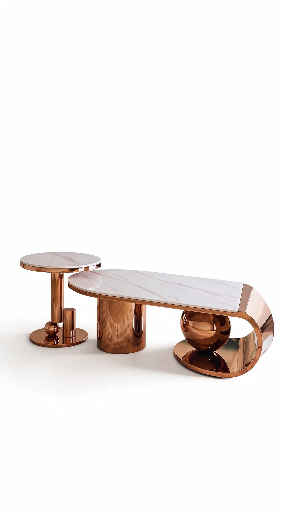 Duo Table de Salon — Cadre Inoxydable, Plateau en Céramique