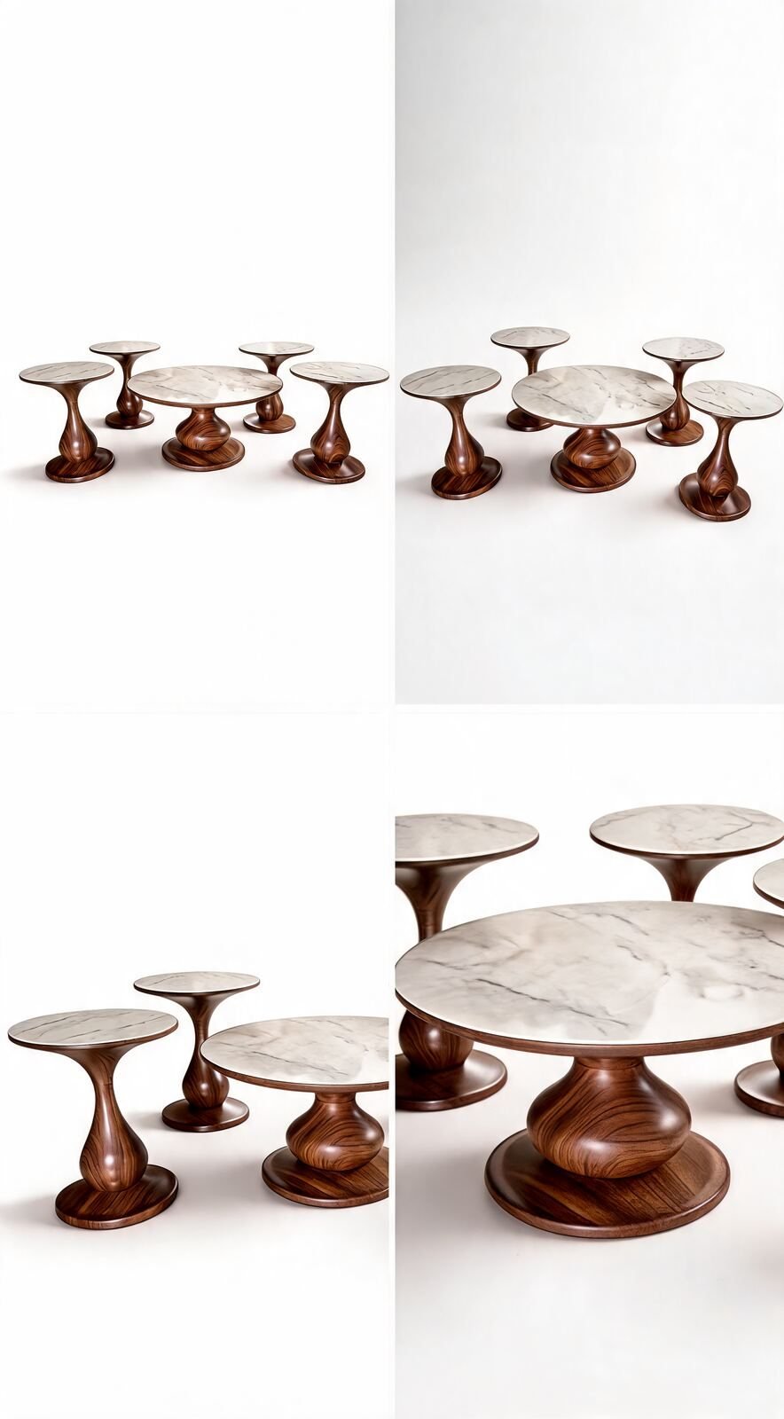 Ensemble Table d'Appoint — 4 Tables & Table Centrale Céramique
