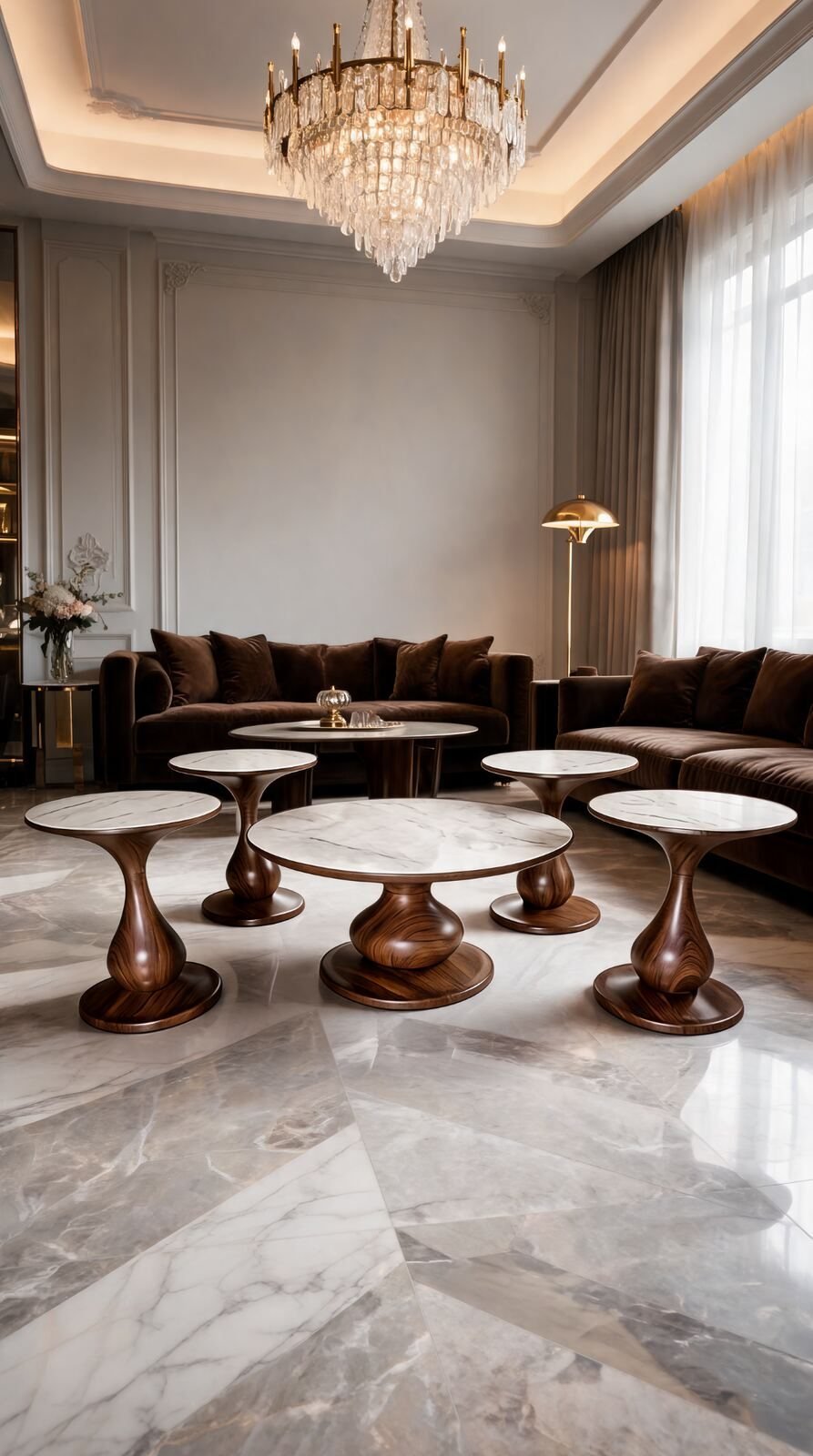 Ensemble Table d'Appoint — 4 Tables & Table Centrale Céramique