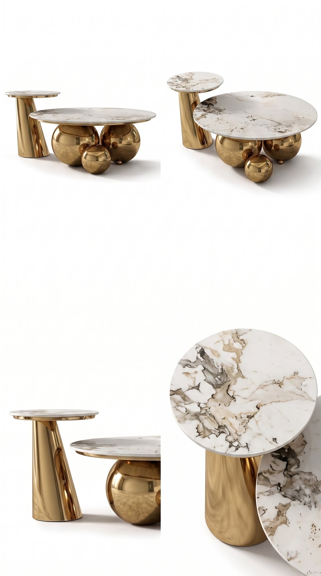 Table de Salon en Marbre — Duo Sculptural sur Sphères Dorées