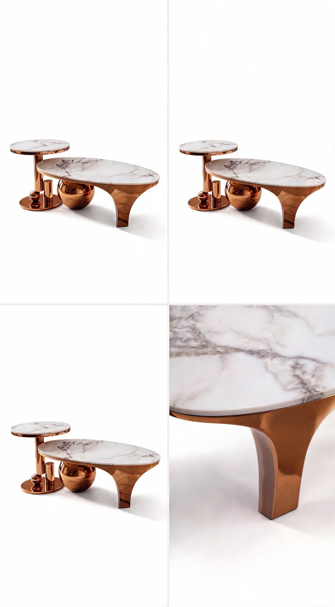 Duo Table de Salon — Plateau Organique & Sphères Dorées