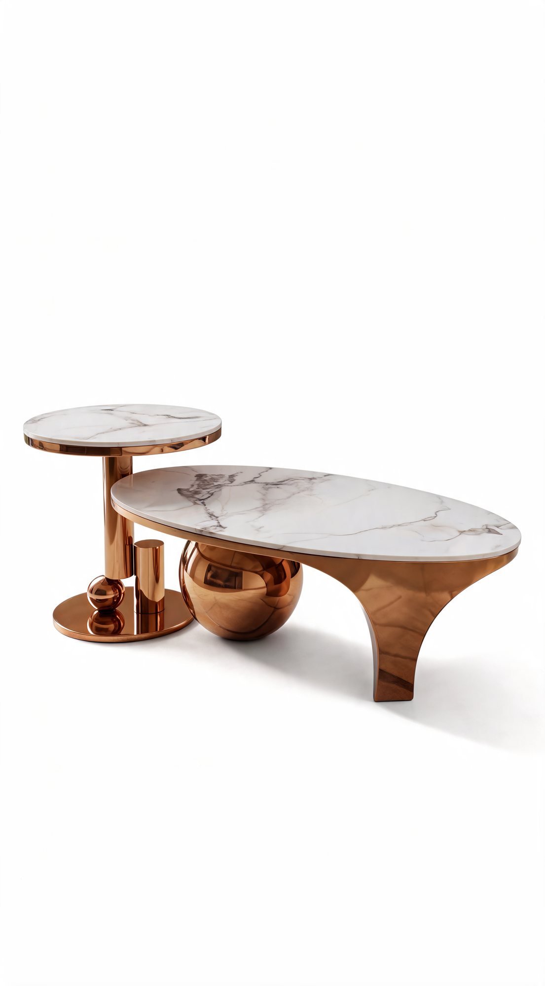 Duo Table de Salon — Plateau Organique & Sphères Dorées
