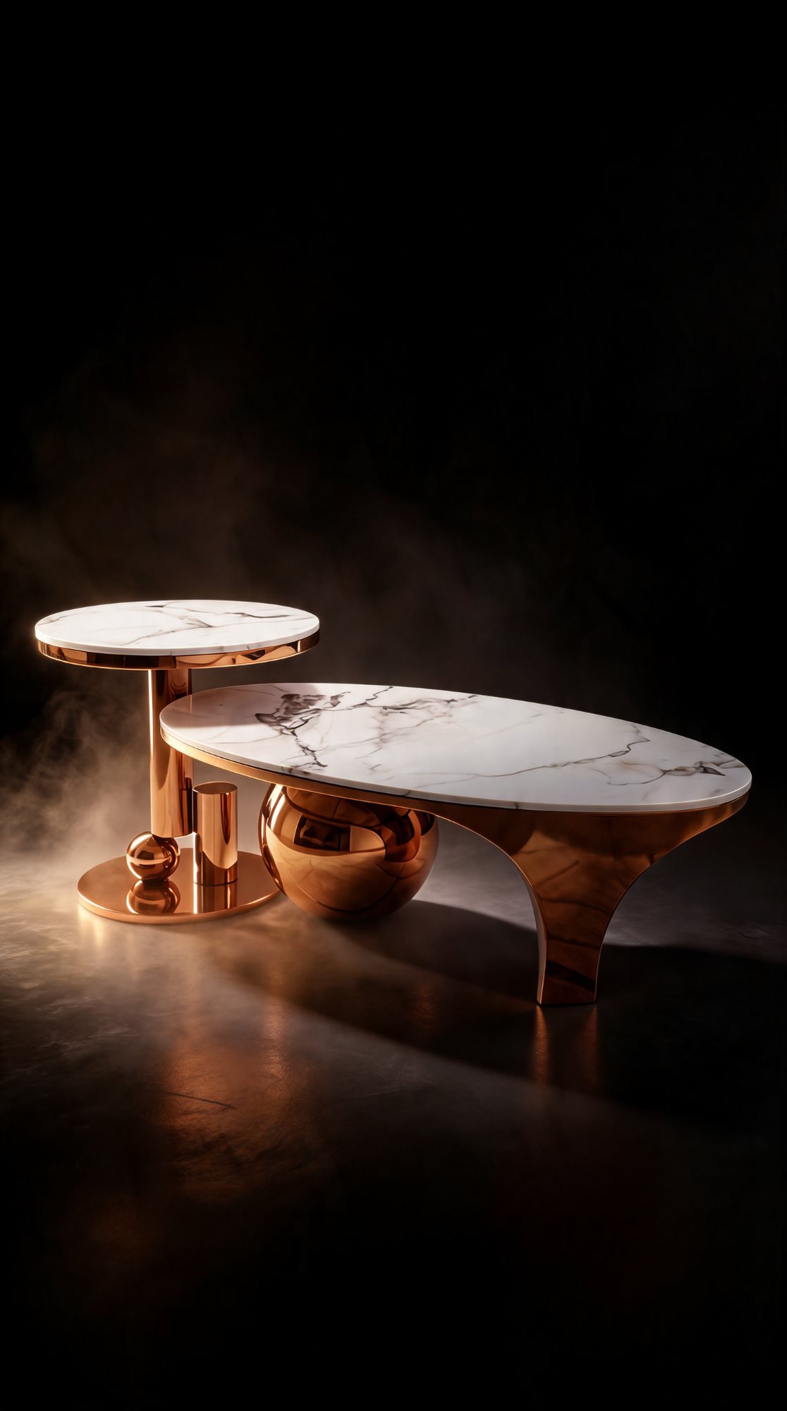 Duo Table de Salon — Plateau Organique & Sphères Dorées — Majesty Home Casablanca