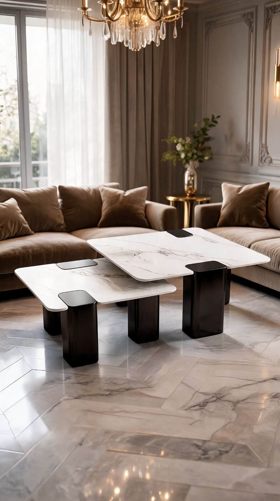 Duo Table de Salon — Plateau en Marbre