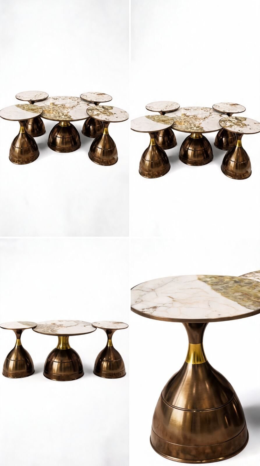Table de Salon — 5 Tables Gigognes Bronze & Céramique Dorée
