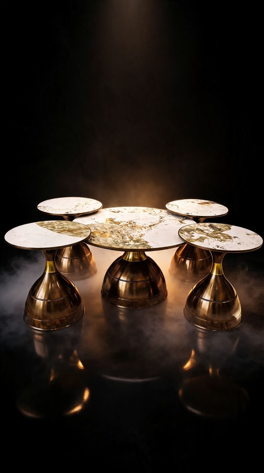 Table de Salon — 5 Tables Gigognes Bronze & Céramique Dorée — Majesty Home Casablanca