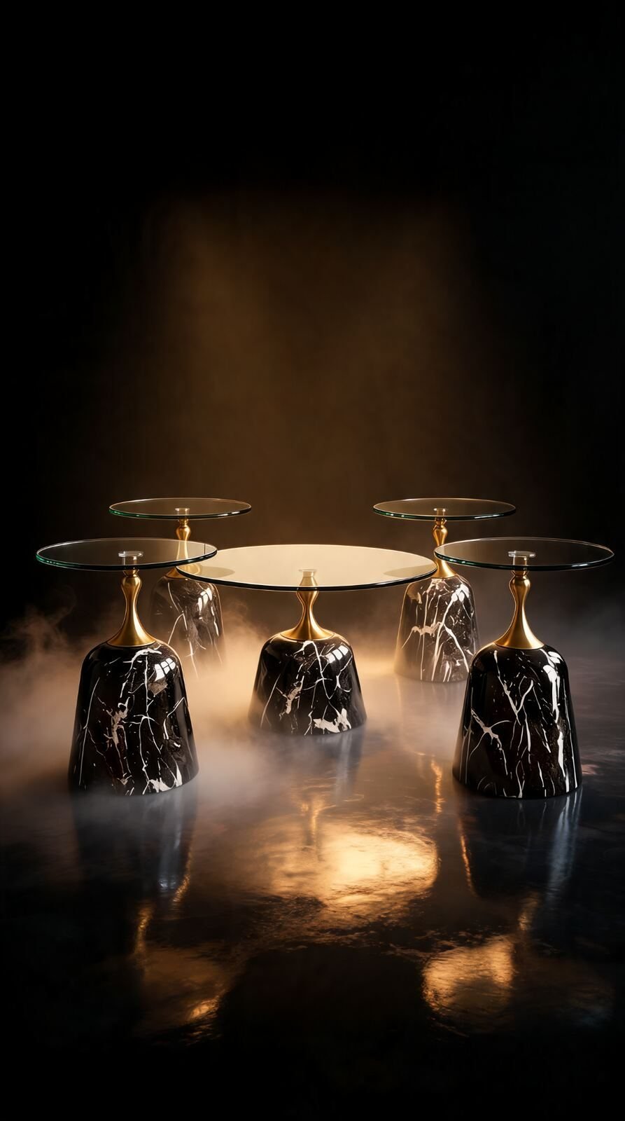 Table de Salon — 5 Tables Gigognes Marbre & Verre — Majesty Home Casablanca