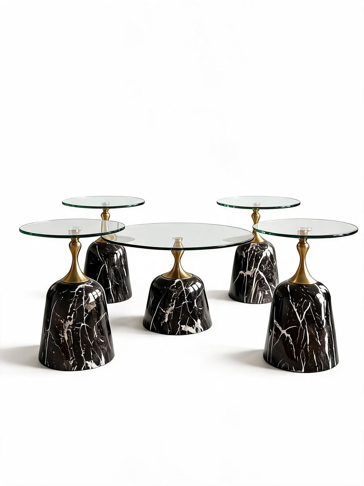 Table de Salon — 5 Tables Gigognes Marbre & Verre